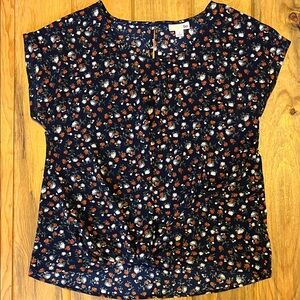 SO Navy Floral Cap-Sleeve Tie-Front Blouse
